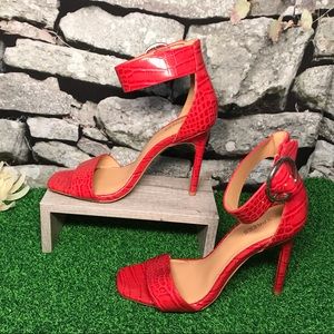 EXPRESS red faux leather snake print sandals